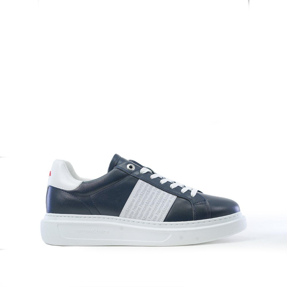 HARMONT AND BLAINE NAVY BLUE BOLD LEATHER SNEAKERS